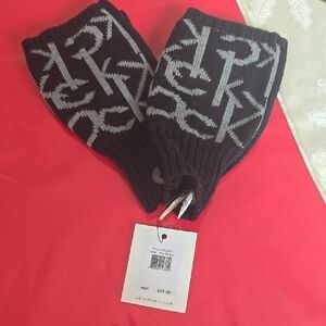 Calvin Klein Black and Gray Logo Fingerless Gloves